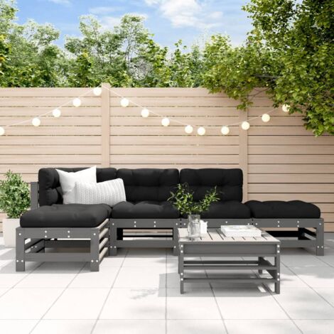 Salon de jardin 6 pcs avec coussins gris bois massif vidaXL