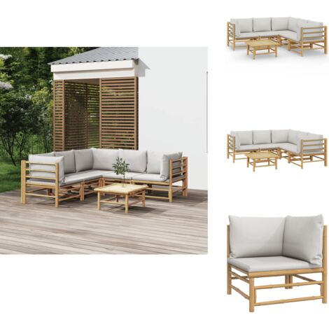 Salon de jardin 6 pcs avec coussins gris clair bambou - Salon De Jardin - Mobilier De Jardin - Ensemble De Salon - Meubles De Jardin - Bambou