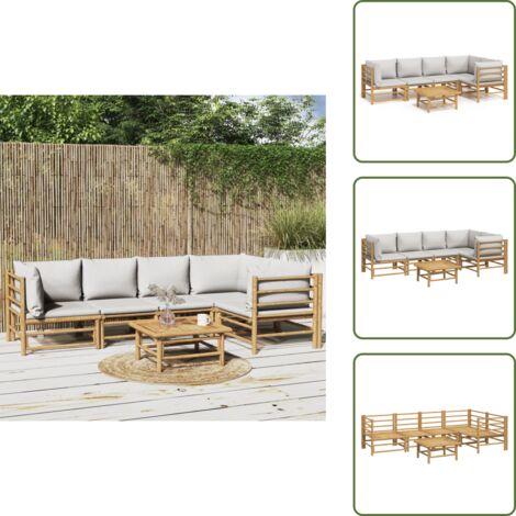 Salon de jardin 6 pcs avec coussins gris clair bambou - Salon De Jardin - Mobilier De Jardin - Ensemble De Salon - Meubles De Jardin - Bambou