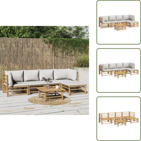 Salon de jardin 6 pcs avec coussins gris clair bambou - Salon De Jardin - Mobilier De Jardin - Ensemble Salon - Ensemble De Meubles De Jardin - Bamboos