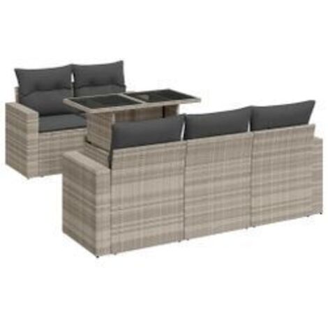 Salon de jardin 6 pcs avec coussins gris clair résine tressée