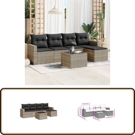Salon de jardin 6 pcs avec coussins gris clair résine tressée - Salon De Jardin - Meuble De Jardin - Set Salon - Canapé D'extérieur - Table Basse Extérieure