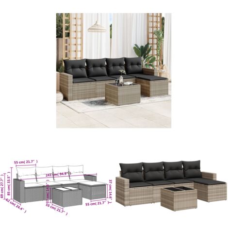Salon de jardin 6 pcs avec coussins gris clair résine tressée - Salon De Jardin - Meuble De Jardin - Set Salon - Canapé D'extérieur - Table Basse Extérieure - Home & Living