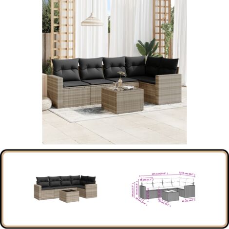 Salon de jardin 6 pcs avec coussins gris clair résine tressée - Salon De Jardin - Meuble De Jardin - Set Salon - Résine Tressée - Rotin Synthétique