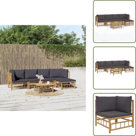 Salon de jardin 6 pcs avec coussins gris foncé bambou - Salon De Jardin - Mobilier De Jardin - Ensemble De Salon - Ensemble De Meubles De Jardin - Bamboos