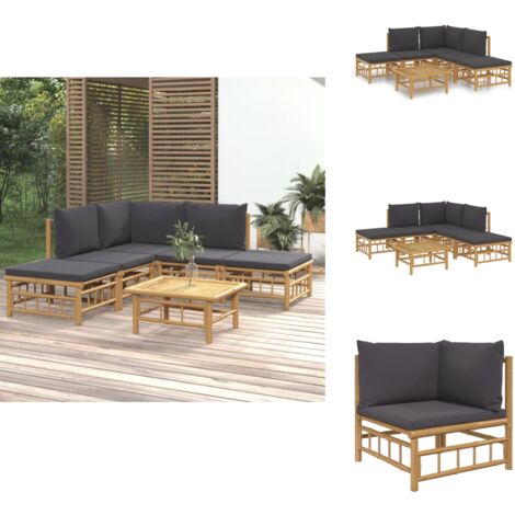 Salon de jardin 6 pcs avec coussins gris foncé bambou - Salon De Jardin - Mobilier De Jardin - Ensemble De Salon - Meubles De Jardin - Bambou