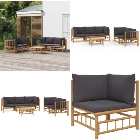 Salon de jardin 6 pcs avec coussins gris foncé bambou - Salon De Jardin - Mobilier De Jardin - Ensemble De Salon - Meubles De Jardin - Bambou - Home & Living