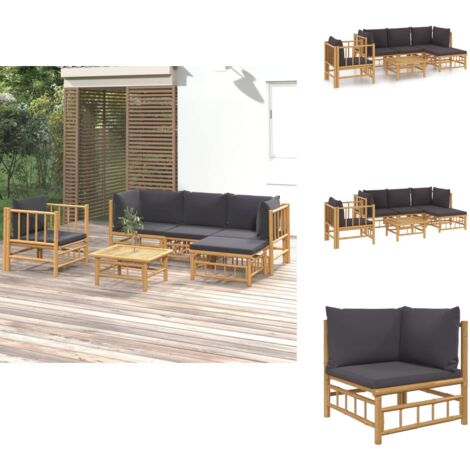 Salon de jardin 6 pcs avec coussins gris foncé bambou - Salon De Jardin - Mobilier De Jardin - Ensemble Salon - Ensemble De Meubles De Jardin - Meubles En Bambou