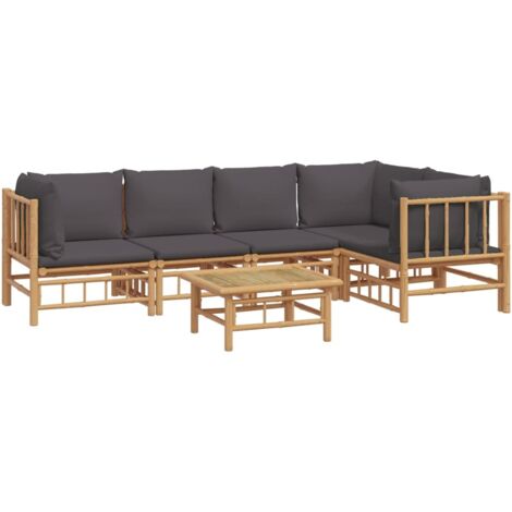 Salon de jardin 6 pcs avec coussins gris foncé bambou vidaXL