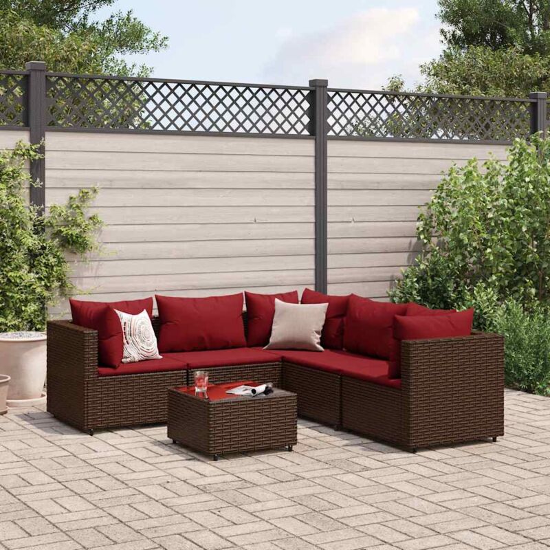 Vidaxl - Salon de jardin 6 pcs avec coussins Marron Résine tressée