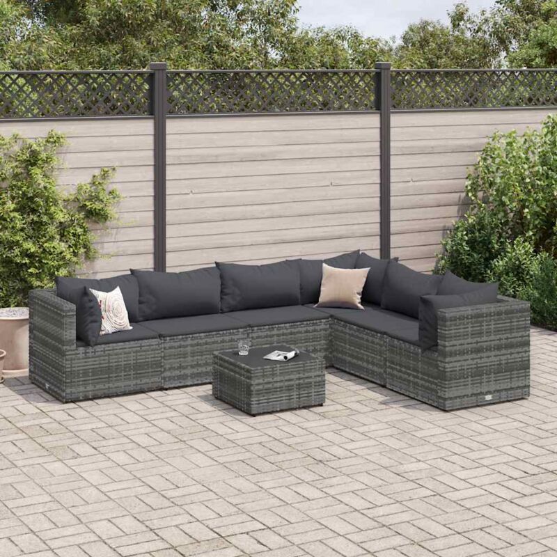 Vidaxl - Salon de jardin 7 pcs avec coussins Gris Résine tressée