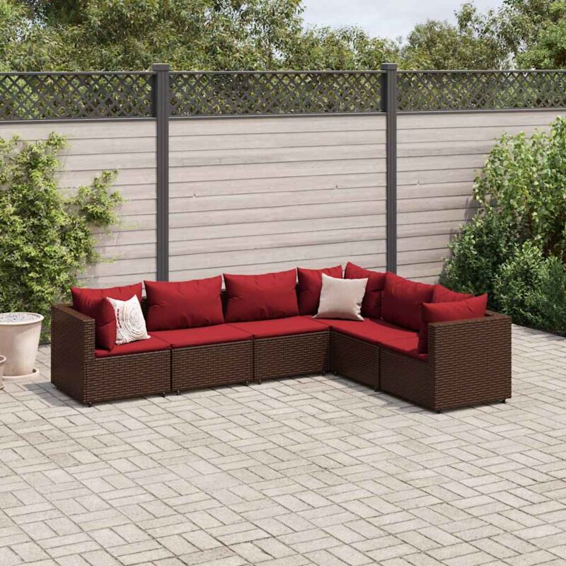 Vidaxl - Salon de jardin 6 pcs avec coussins Marron Résine tressée