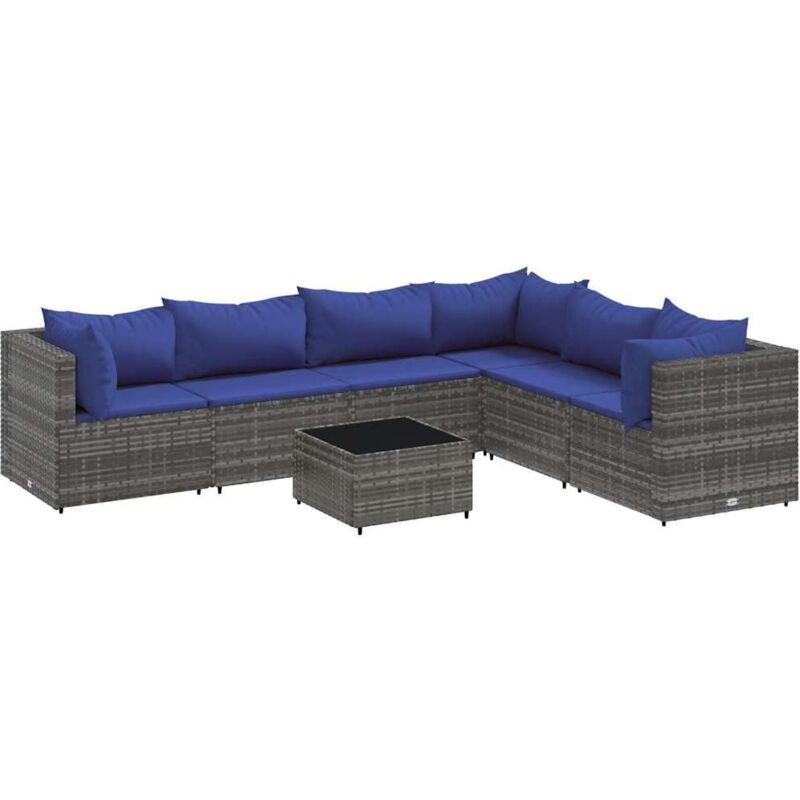 Salon de jardin 7 pcs avec coussins Gris Résine tressée vidaXL