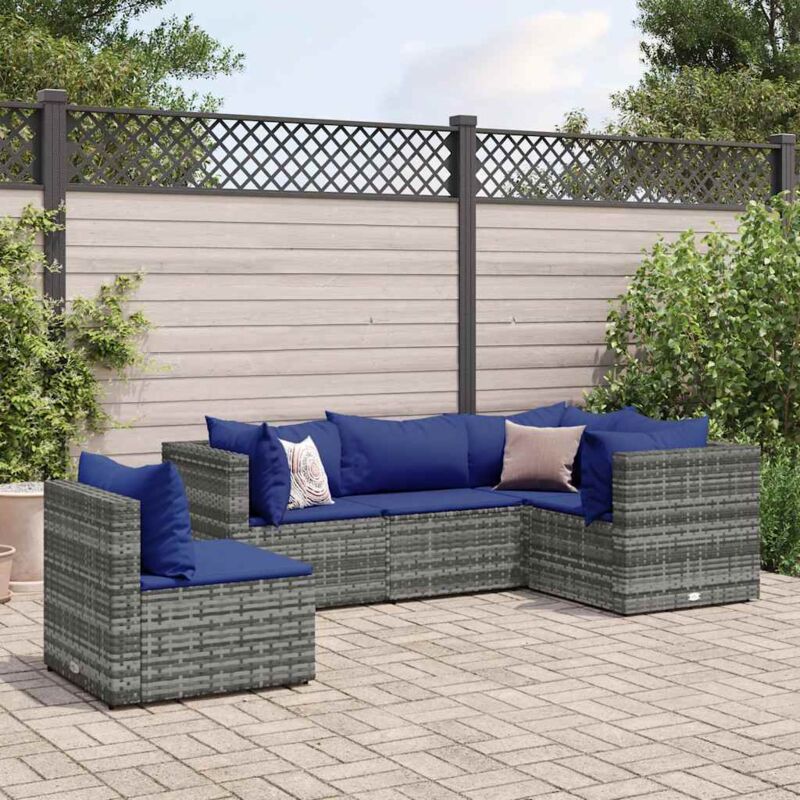 Vidaxl - Salon de jardin 5 pcs avec coussins Gris Résine tressée