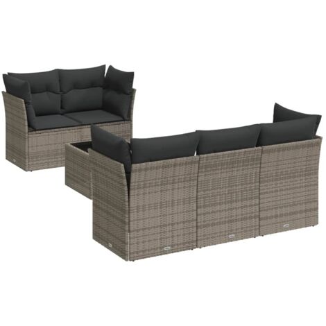 Salon de jardin 6 pcs avec coussins gris résine tressée