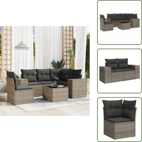 Salon de jardin 6 pcs avec coussins gris résine tressée - Ensemble Salon De Jardin - Meuble De Jardin - Jardin Design - Mobilier Exterieur - Chaise Longue
