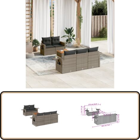 Salon de jardin 6 pcs avec coussins gris résine tressée - Ensemble Salon De Jardin - Meubles De Jardin - Salon Extérieur - Mobilier De Jardin - Chaise Lounge