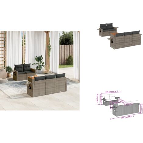 Salon de jardin 6 pcs avec coussins gris résine tressée - Ensemble Salon De Jardin - Meubles De Jardin - Salon Extérieur - Mobilier De Jardin - Chaise Lounge