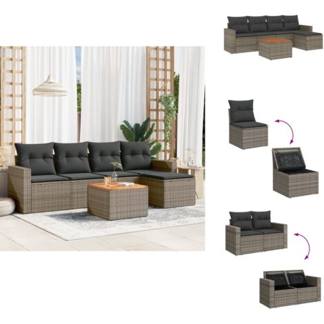 Salon de jardin 6 pcs avec coussins gris résine tressée - Ensemble Salon De Jardin - Mobilier De Jardin - Canapé Extérieur - Set De Jardin - Chaise Lounge