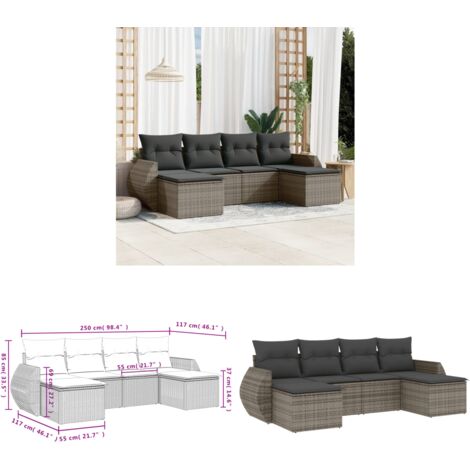 Salon de jardin 6 pcs avec coussins gris résine tressée - Ensemble Salon De Jardin - Mobilier De Jardin - Canapé Extérieur - Set De Jardin - Chaise Lounge - Home & Living