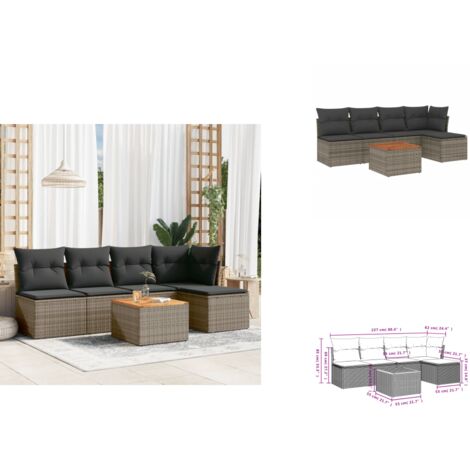 Salon de jardin 6 pcs avec coussins gris résine tressée - Ensemble Salon De Jardin - Salon De Jardin Extérieur - Meuble De Jardin - Mobilier De Jardin - Résine Tressée
