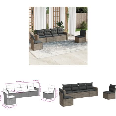 Salon de jardin 6 pcs avec coussins gris résine tressée - Salon De Jardin - Canapé Extérieur - Meuble De Jardin - Ensemble Salon De Jardin - Résine Tressée - Home & Living