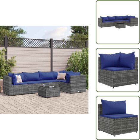 Salon de jardin 6 pcs avec coussins Gris Résine tressée - Salon De Jardin - Meuble De Jardin - Set De Salon - Résine Tressée - Rotin Synthétique