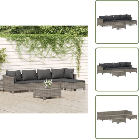 Salon de jardin 6 pcs avec coussins Gris Résine tressée - Salon De Jardin - Mobilier De Jardin - Ensemble Salon De Jardin - Meubles De Jardin - Résine Tressée