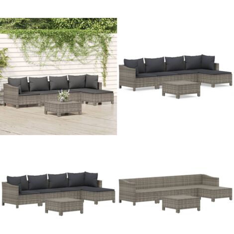 Salon de jardin 6 pcs avec coussins Gris Résine tressée - Salon De Jardin - Mobilier De Jardin - Ensemble Salon De Jardin - Meubles De Jardin - Résine Tressée - Home & Living