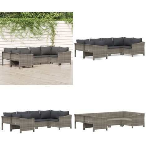 Salon de jardin 6 pcs avec coussins Gris Résine tressée - Salon De Jardin - Mobilier De Jardin - Ensemble Salon Extérieur - Meubles De Jardin - Set Salon - Home & Living
