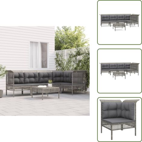 Salon de jardin 6 pcs avec coussins Gris Résine tressée - Salon De Jardin - Mobilier De Jardin - Set De Salon De Jardin - Meubles De Jardin - Chaise De Jardin
