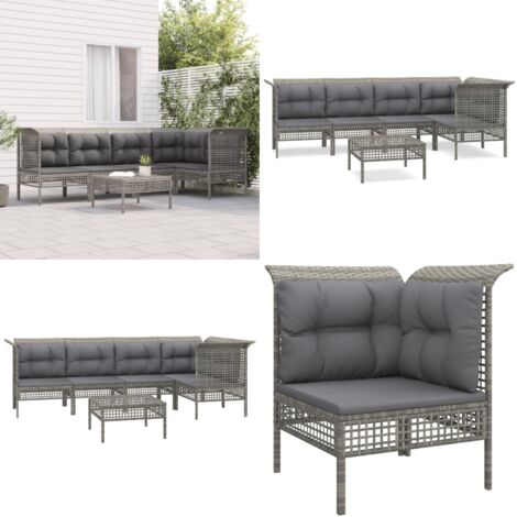 Salon de jardin 6 pcs avec coussins Gris Résine tressée - Salon De Jardin - Mobilier De Jardin - Set De Salon De Jardin - Meubles De Jardin - Chaise De Jardin - Home & Living