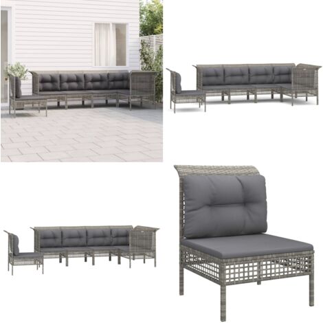 Salon de jardin 6 pcs avec coussins Gris Résine tressée - Salon De Jardin - Mobilier De Jardin - Set De Salon De Jardin - Meubles De Jardin - Résine Tressée - Home & Living