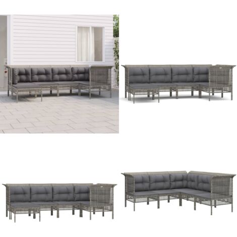 Salon de jardin 6 pcs avec coussins Gris Résine tressée - Salon De Jardin - Mobilier De Jardin - Set De Salon - Meubles De Jardin - Ensemble Extérieur - Home & Living