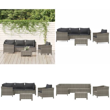 Salon de jardin 6 pcs avec coussins Gris Résine tressée - Salon De Jardin - Mobilier Extérieur - Meubles De Jardin - Set Salon De Jardin - Resin Tressée - Home & Living