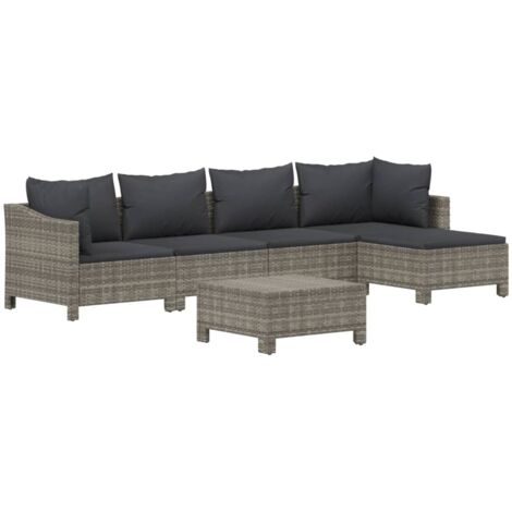 Salon de jardin 6 pcs avec coussins Gris Résine tressée vidaXL