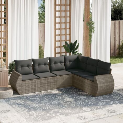 Salon de jardin 6 pcs avec coussins gris résine tressée vidaXL