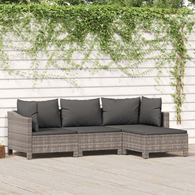 Vidaxl - Salon de jardin 4 pcs avec coussins Gris Résine tressée