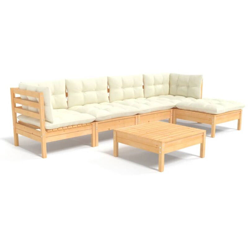 Vidaxl - Salon de jardin 6 pcs avec coussins crème Bois de pin