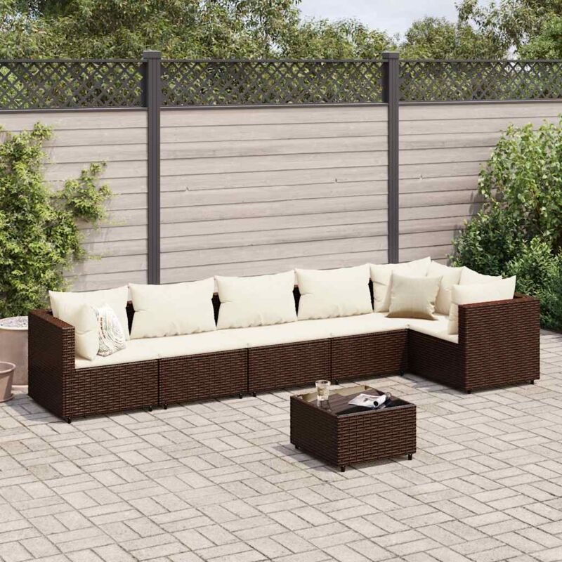 Salon de jardin avec coussins 7 pcs marron résine tressée - Vidaxl