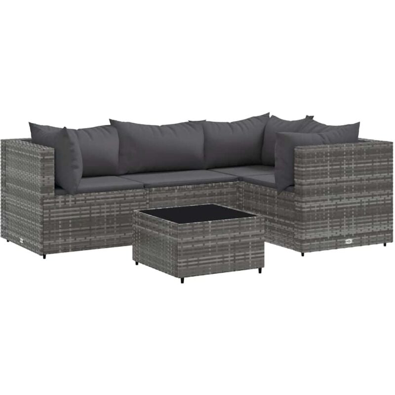 Salon de jardin 5 pcs avec coussins Gris Résine tressée - Vidaxl