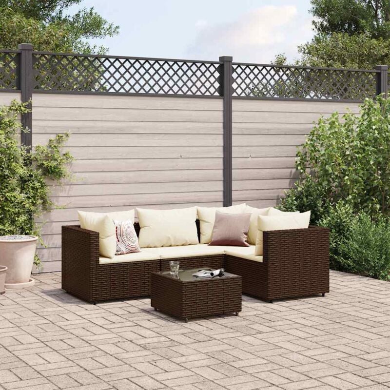 Vidaxl - Salon de jardin 5 pcs avec coussins Marron Résine tressée