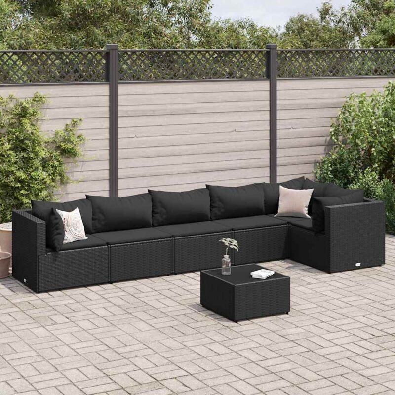 Vidaxl - Salon de jardin 7 pcs avec coussins Noir Résine tressée