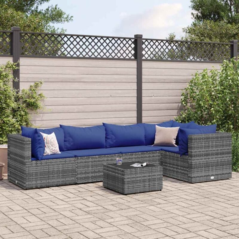 Vidaxl - Salon de jardin 6 pcs avec coussins Gris Résine tressée