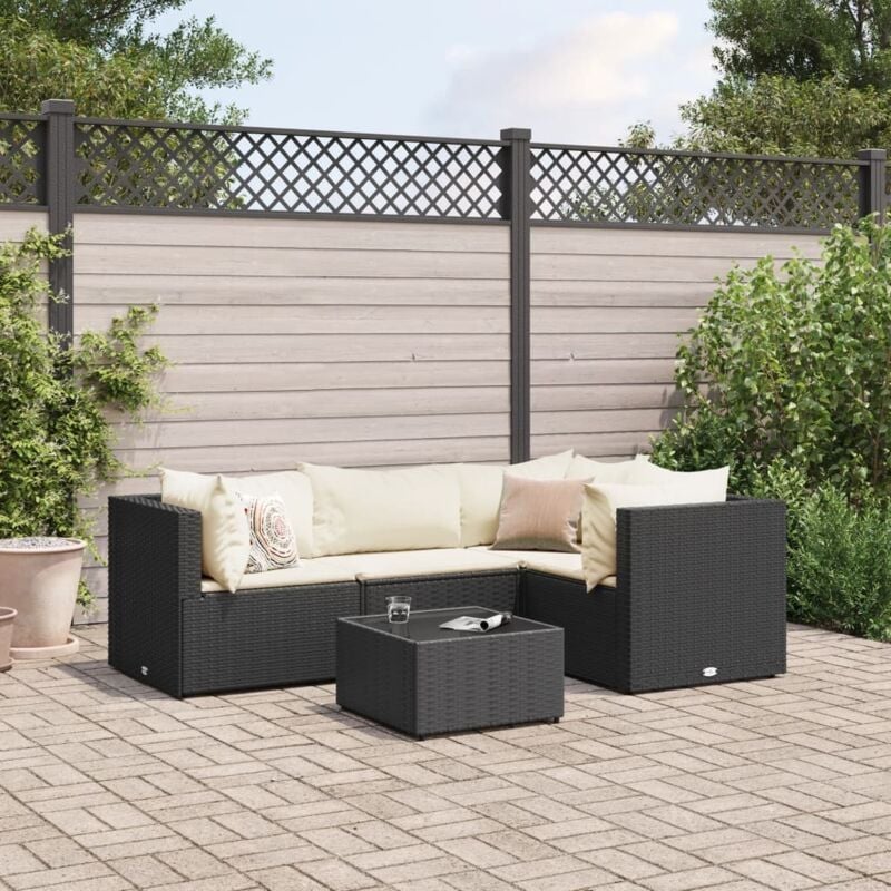 Vidaxl - Salon de jardin 5 pcs avec coussins Noir Résine tressée