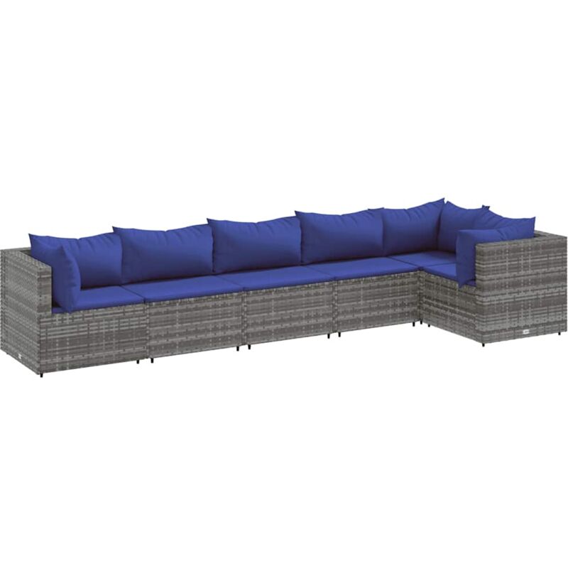 Vidaxl - Salon de jardin 6 pcs avec coussins Gris Résine tressée