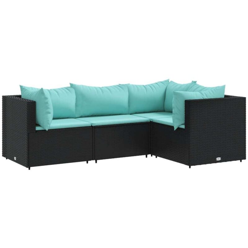 Salon de jardin 4 pcs avec coussins Noir Résine tressée vidaXL