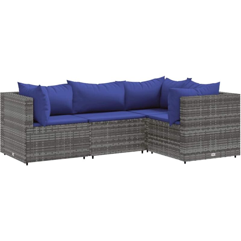 Salon de jardin 4 pcs avec coussins Gris Résine tressée Vidaxl