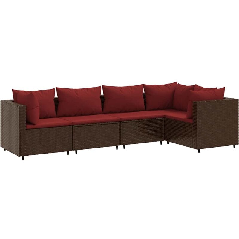 Salon de jardin 5 pcs avec coussins Marron Résine tressée Vidaxl
