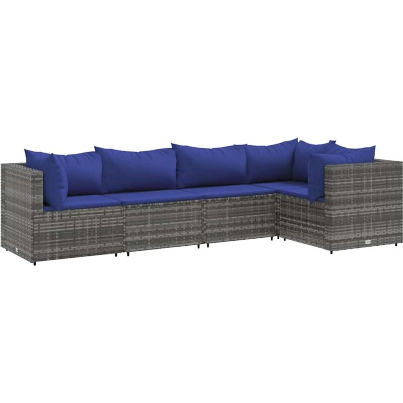 Salon de jardin 5 pcs avec coussins Gris Résine tressée Vidaxl